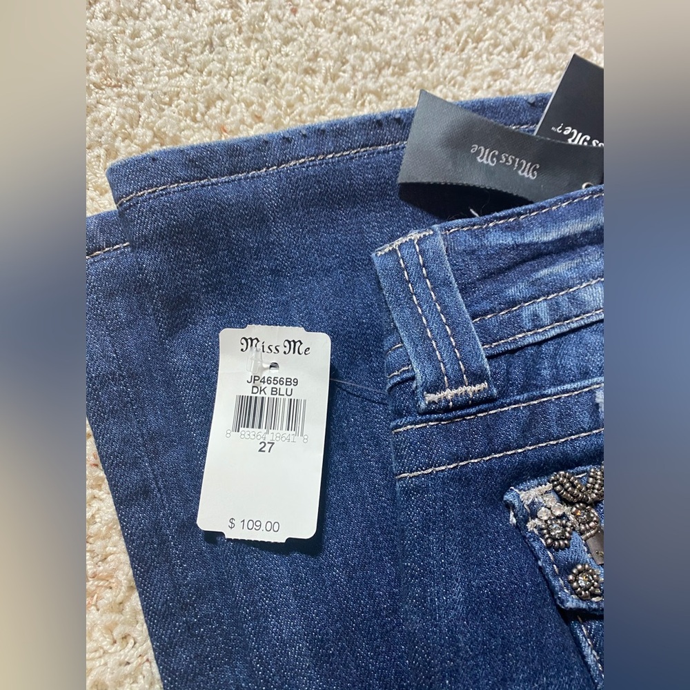 Miss Me Dark Blue Boot Cut Jeans with Embellished Pockets - Picture 2 of 2